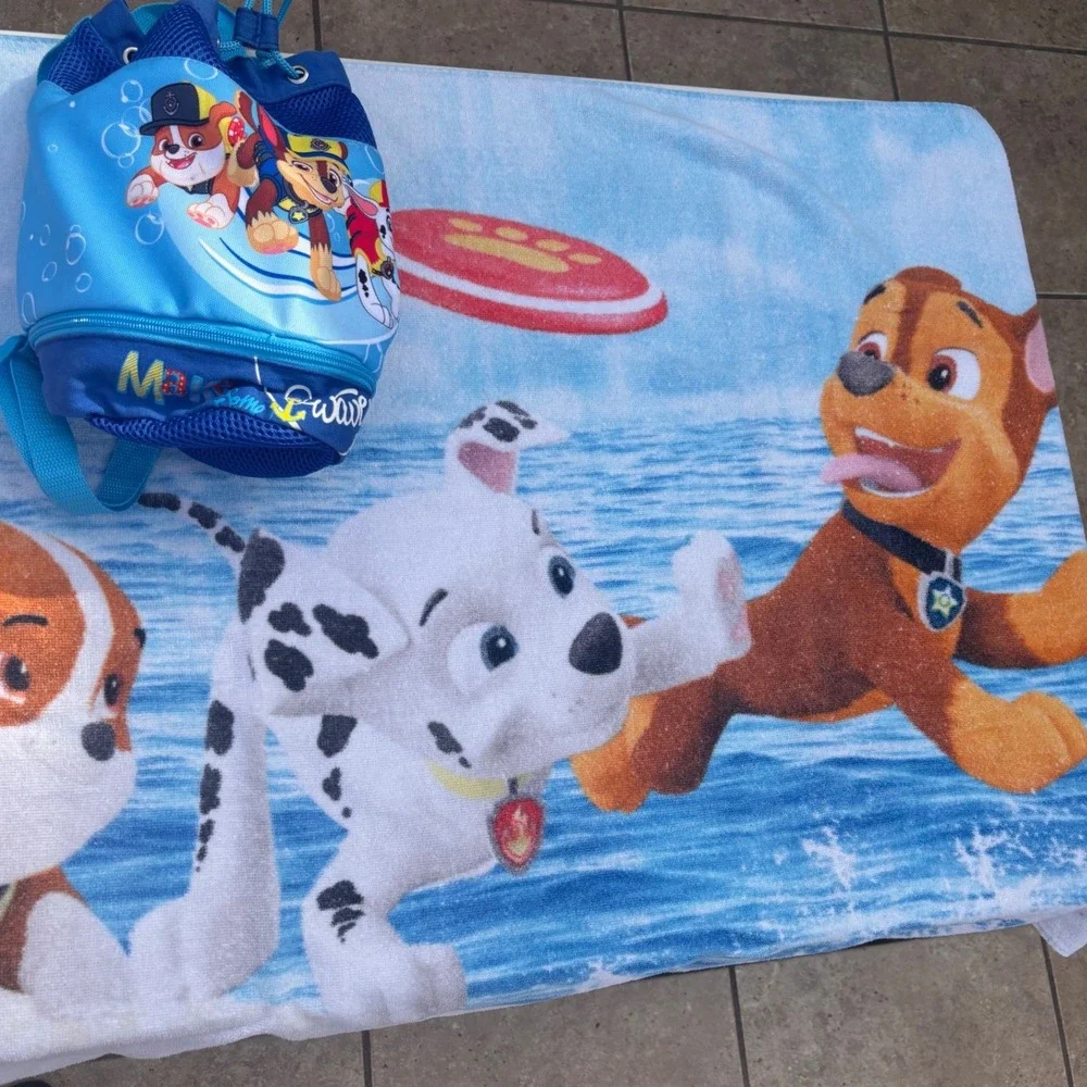 Paw Patrol Beach Towel and Backpack Set Kids Blue Make Some Waves